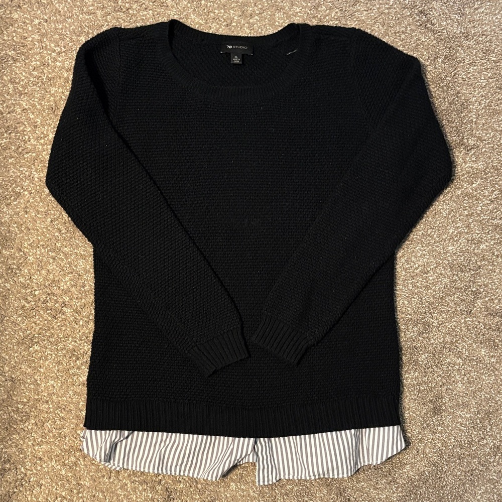 AB Studio Women's Black Sweater with Striped Hem